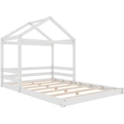 OKWISH Cama infantil blanca de pino en forma de casa 140x200 cm