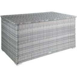Tectake Baúl de jardín de ratán sintético 145x82,5x79,5 cm gris claro