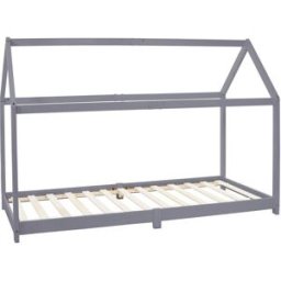 ML-Design Cama infantil casa 90 x 200 cm color gris claro con listones de madera