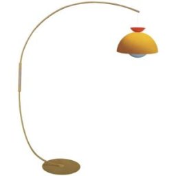 Tosel Lámpara de pie arco metal amarillo madera natural pantalla multicolor