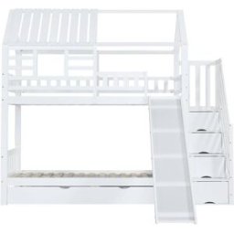 OKWISH Litera blanca de madera y mdf con tobogán 90x200 cm