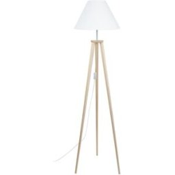 Tosel Lámpara de pie trepied trípode madera natural metal pantalla blanco