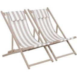 sweeek Tumbona de aluminio multi posiciones, set de 2, rayas marrones
