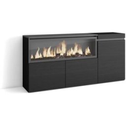 Skraut home Aparador efecto madera negro 158x35x75cm chimenea efecto fuego