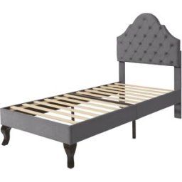 MODFU Cama infantil terciopelo gris 90x200 cm con cabecero ajustable