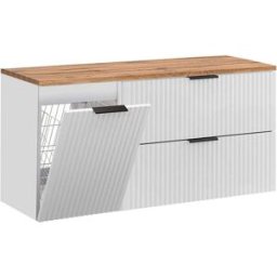 Petits meubles Mueble bajo lavabo 120cm cesto de ropa paneles mdf blanco y madera
