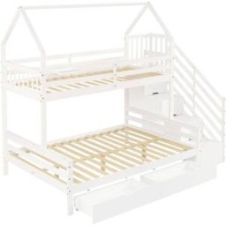 OKWISH Litera infantil blanca de madera con almacenaje 90x200 cm
