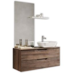 AQA DESIGN Mueble de baño con espejo de 4 piezas en mdf roble oscuro