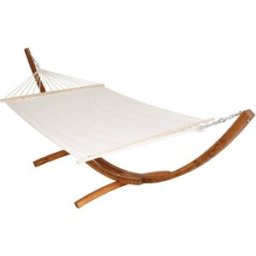 Tectake Hamaca doble, estructura madera robusta, blanco 415x150x124cm