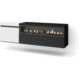 Skraut home Mueble tv efecto madera blanco y negro 150x35x45 chimenea efecto fuego