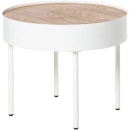 Koketto Home Mesa centro metálica blanca redonda con tapa de chapa madera