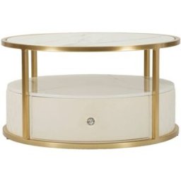 Mauro Ferretti Mesa de café de metal y ecopiel crema cm ø 75x40