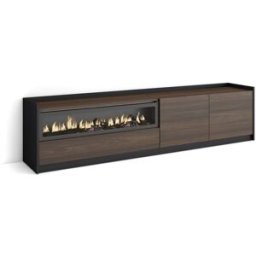 Skraut home Mueble tv efecto madera roble oscuro y negro 208 chimenea efecto fuego