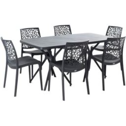 Fuori Conjunto mesa rectangular 158x84 cm y 6 sillas de resina negro