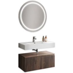 AQA DESIGN Mueble de baño 3 piezas en mdf roble oscuro