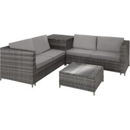 Tectake Conjunto ratán acero sólido, cojines, 140x75x65,5cm, gris claro