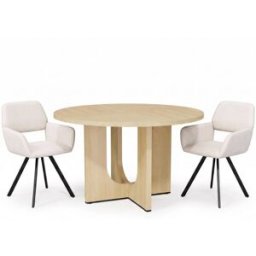 Urban Meuble Conjunto mesa redonda 120 cm y 2 sillas beige y metal