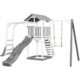 Axi Parque infantil con tobogán gris, columpio, madera, blanco/gris