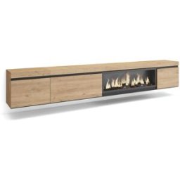 Skraut home Mueble tv efecto madera roble 288x35x45cm chimenea efecto fuego