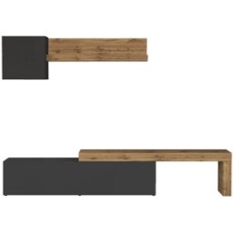 Whous Conjunto de mueble TV 190/350 cm efecto madera antracita mate / roble