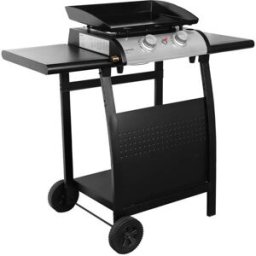 sweeek Plancha de gas de 2 quemadores 5kw con carrito y estante, negro