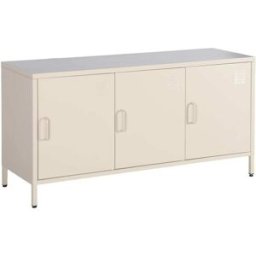 sweeek Mueble de tv industrial, con 3 puertas, de metal, 120cm, color crema