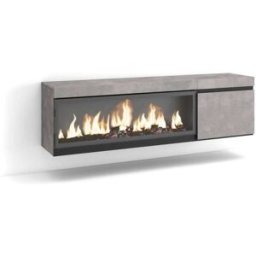 Skraut home Mueble tv efecto madera cemento 158x35x45cm chimenea efecto fuego