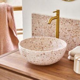 Tikamoon Lavabo redondo de terrazo prémium rosa 32 cm