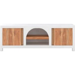 Maison Pavane Mueble de tv de yeso blanco roto y madera de acacia de 145 cm