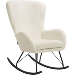 Tectake Mecedora acolchada con respaldo y cojín extraíble 120 kg, crema/negro