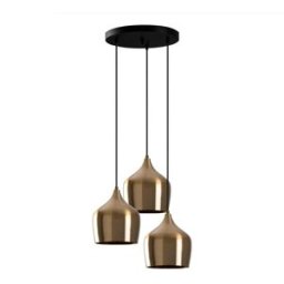 Wonderlamp Lámpara colgante 3 luces negro y pantallas doradas
