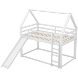 OKWISH Litera infantil blanca de pino con tobogán 90x200 cm
