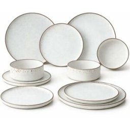 Sia Deco Juego de 16 piezas de vajilla de gres blanco roto