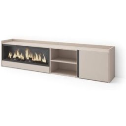 Skraut home Mueble tv efecto madera beige 212x35x50cm chimenea efecto fuego