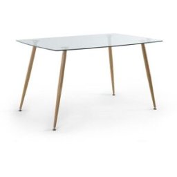Home Heavenly Mesa comedor cristal 120x80 cm patas metal roble