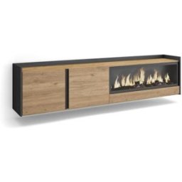 Skraut home Mueble tv efecto madera roble negro 212x35x50cm chimenea efecto fuego