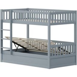 OKWISH Litera infantil gris de madera maciza con almacenaje 90x200 cm