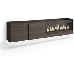 Skraut home Mueble tv efecto madera roble negro 212x35x50cm chimenea efecto fuego