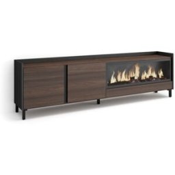 Skraut home Mueble tv efecto madera roble negro 212x35x61cm chimenea efecto fuego