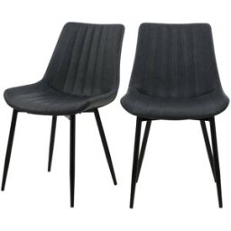 Maison Pavane Set de 2 sillas de cuero sintético gris oscuro y metal negro