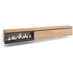 Skraut home Mueble tv efecto madera roble 317x35x45cm chimenea efecto fuego