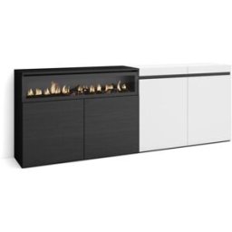 Skraut home Aparador efecto madera blanco y negro 200x35x75 chimenea efecto fuego