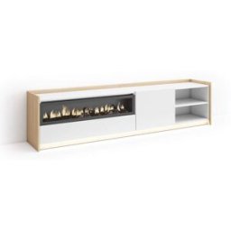 Skraut home Mueble tv efecto madera blanco roble 207x37x50cm chimenea efecto fuego