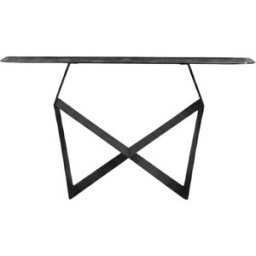 MondoViro Mesa consola con base negra y tablero efecto mármol, 140x40 cm, 76 cm
