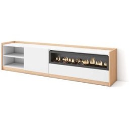 Skraut home Mueble tv efecto madera blanco roble 208x37x50cm chimenea efecto fuego
