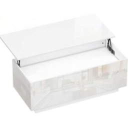 OKWISH Mesa de centro blanca de madera elevable con cajones 102x48x40 cm