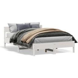 Maison Chic Cama matrimonial con cabecero madera pino blanco 135x190 cm