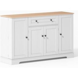 Urban Meuble Elegante consola blanca con tablero de madera clara.