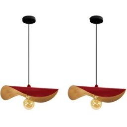 Tosel Suspensión lot 2 irregular metal negro pantalla rojo y oro
