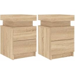 Maison Chic Juego de 2 mesitas de noche con luces led madera marrón 35x39x55 cm